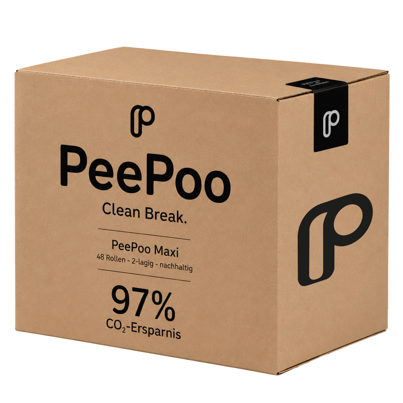 PeePoo Maxi, Toilettenpapier, 2-lagig, Recycling, 300 Blatt, 48 Rollen
