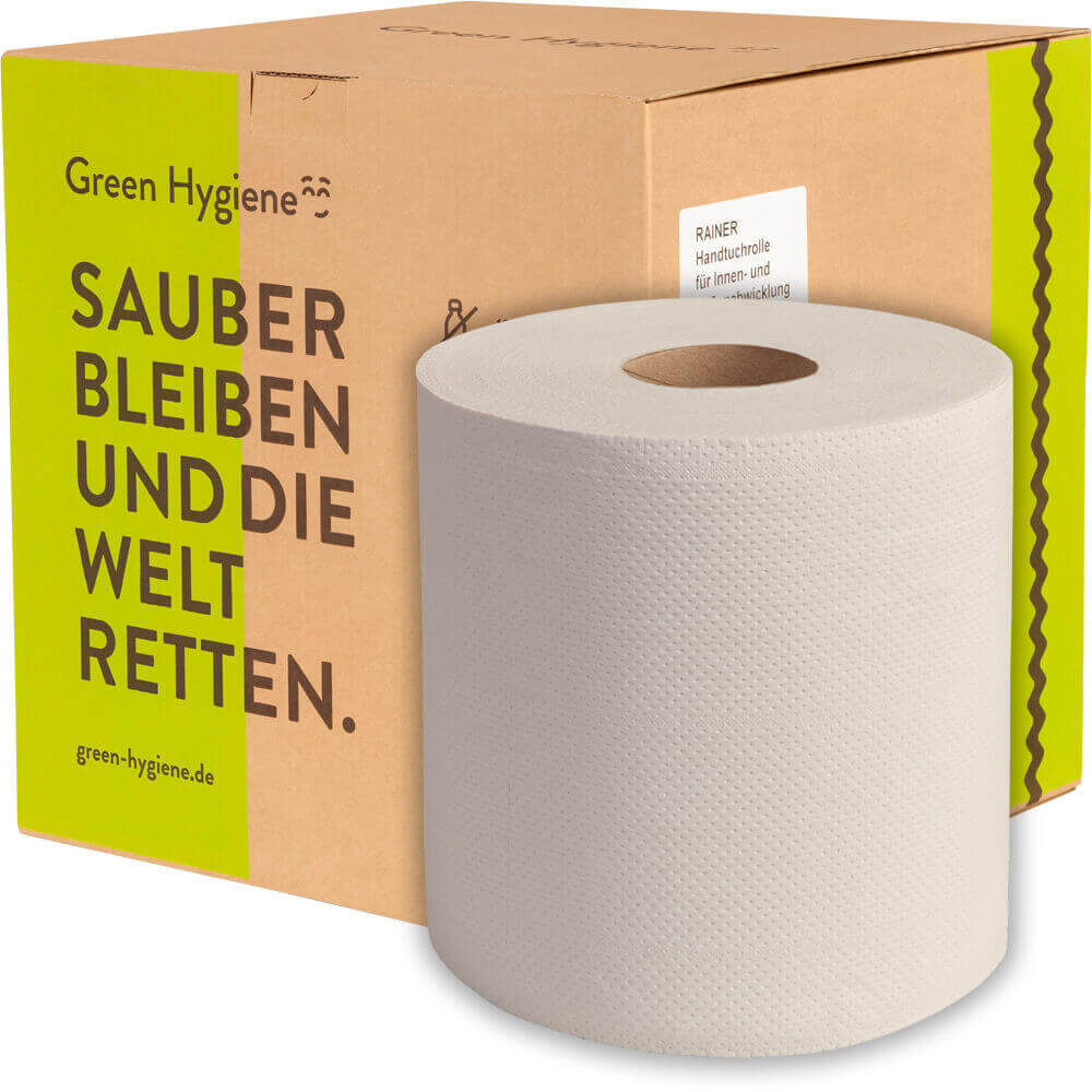 Muster: Green Hygiene RAINER, Handtuchrollen Innenauszug, 2-lagig, Recycling, 450 Blatt