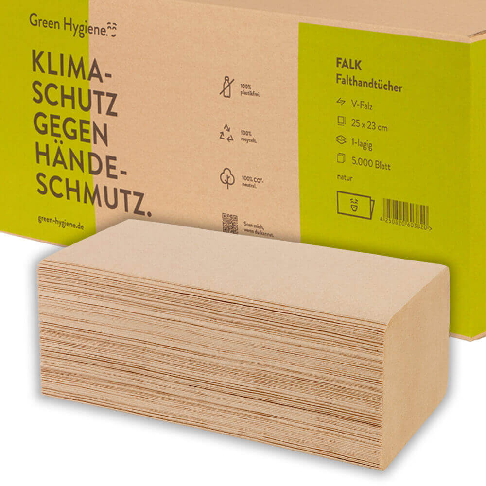 Muster: Green Hygiene FALK, Falthandtücher, Z-Falz, 1-lagig, 25x23cm, Recycling