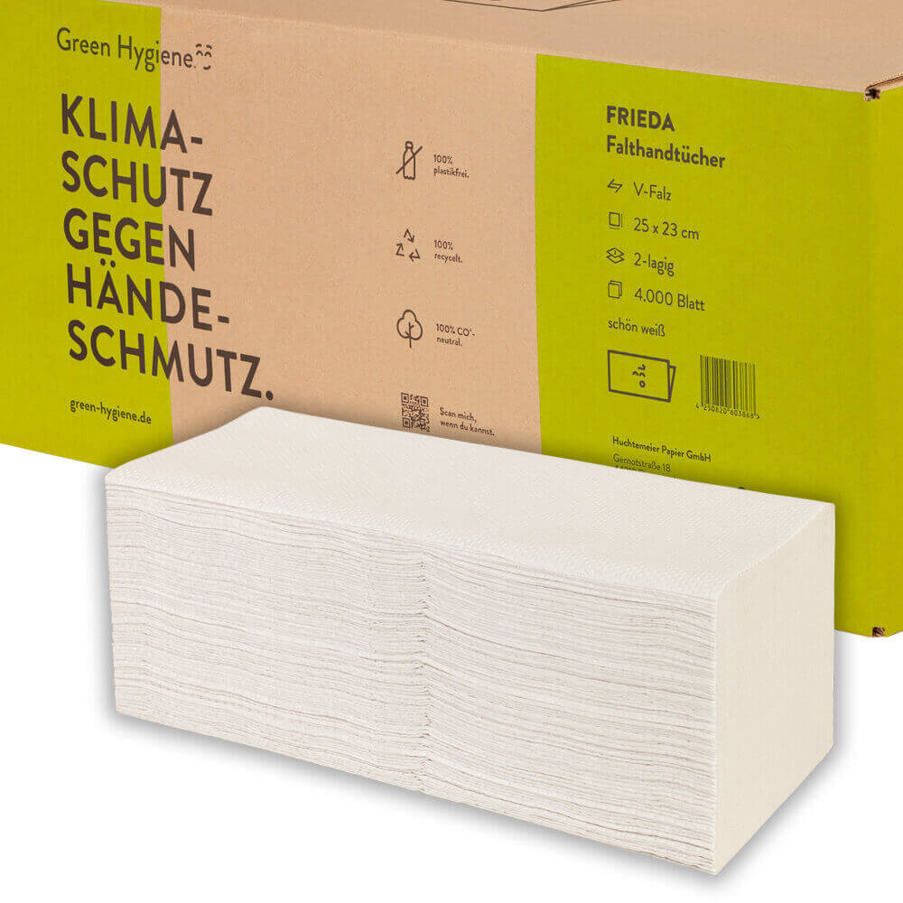 Muster: Green Hygiene FRIEDA, Falthandtücher, Z-Falz, 2-lagig, 25x23cm, Recycling