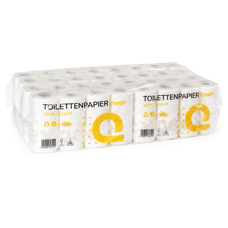 Toilettenpapier, 3-lagig, Zellstoff, 250 Blatt, 64 Rollen