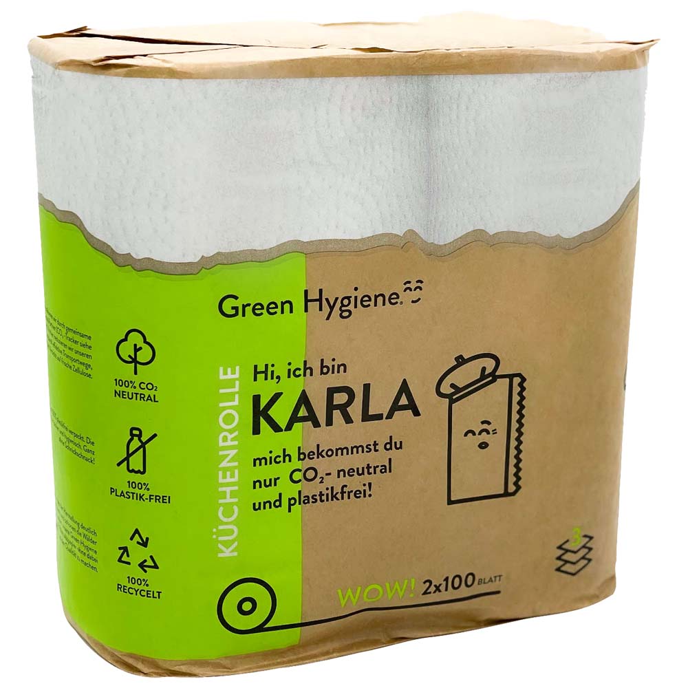 Muster: Green Hygiene KARLA Küchenrollen, 3-lagig, Recycling, 100 Blatt, 36 Rollen