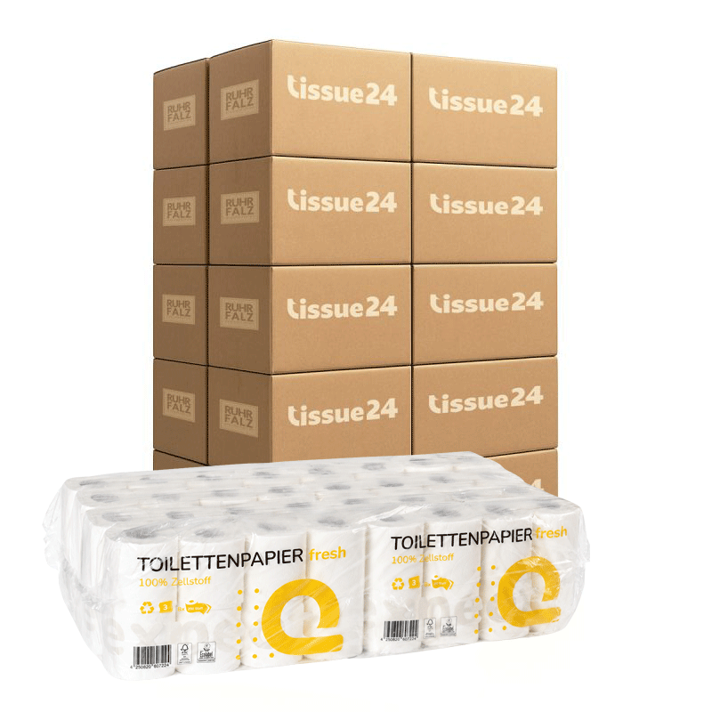 Palette Toilettenpapier, 3-lagig, Zellstoff, 250 Blatt, 64 Rollen