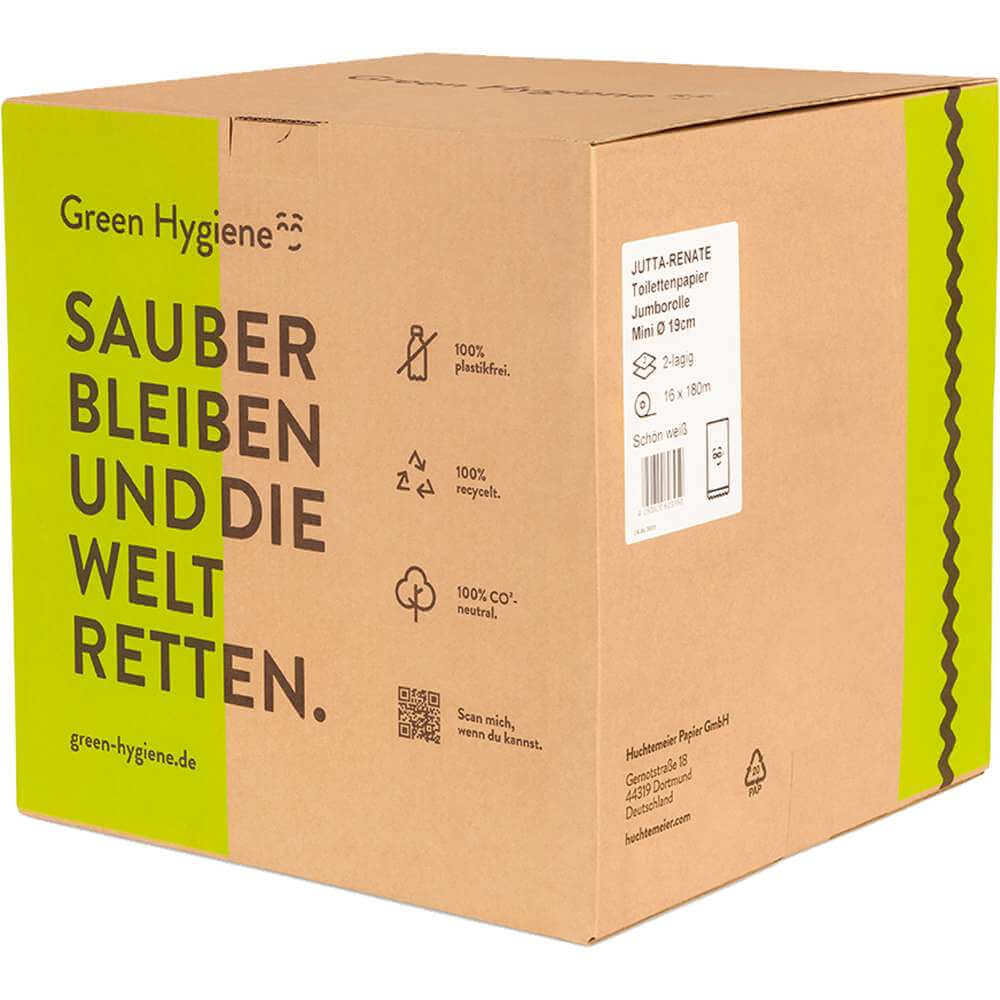 Green Hygiene JUTTA-RENATE, Jumbo-Toilettenpapier, 2-lagig, Recycling, 180m, 16 Rollen